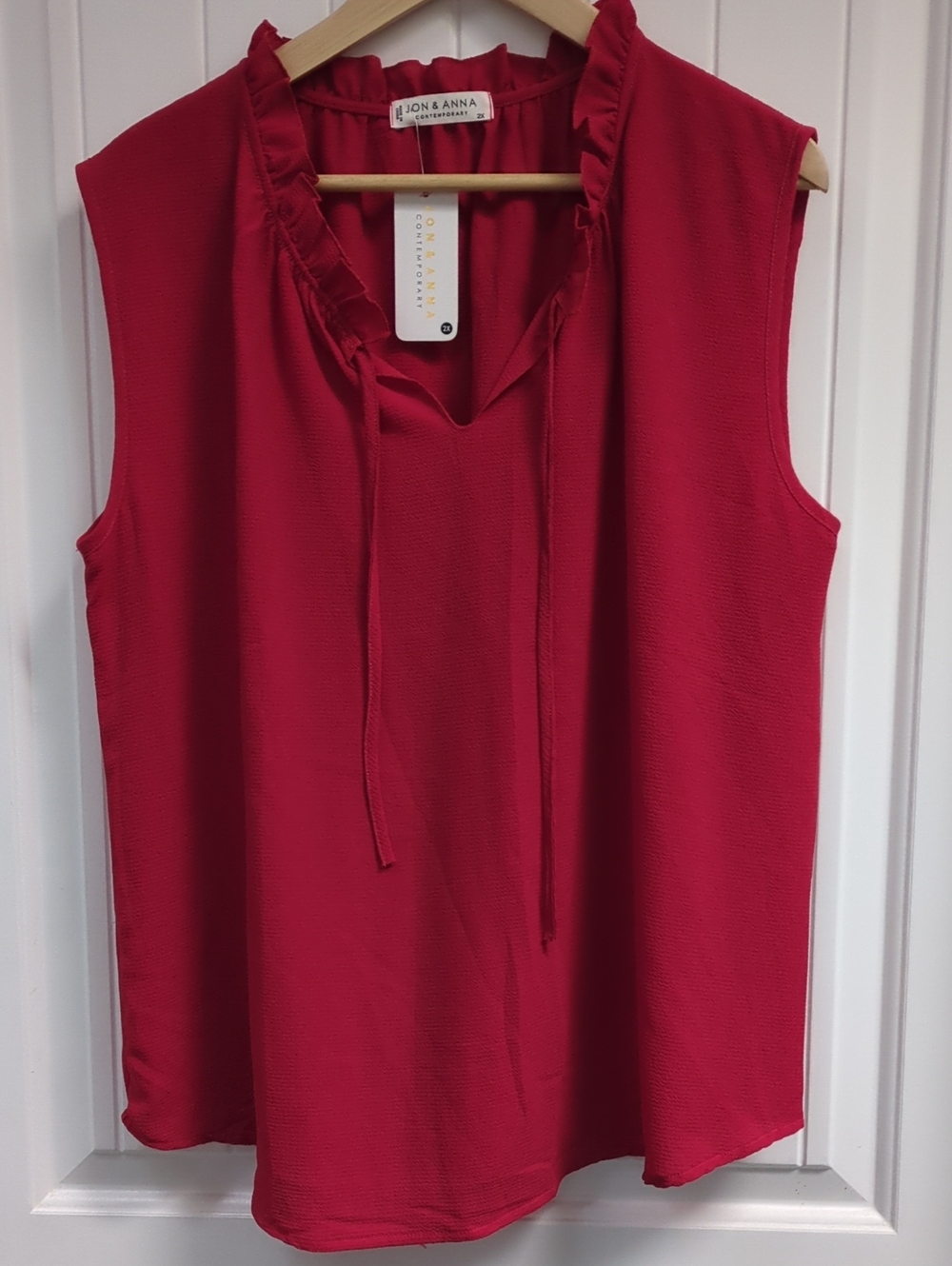 Jon & Anna Red Ruffle-Neck Sleeveless Blouse